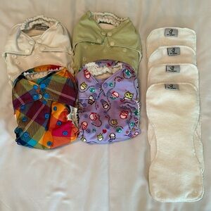 Colorful Owl and Plaid Cloth Diapers Set